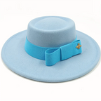 Sky blue Boater Porkpie Hat with ribbon