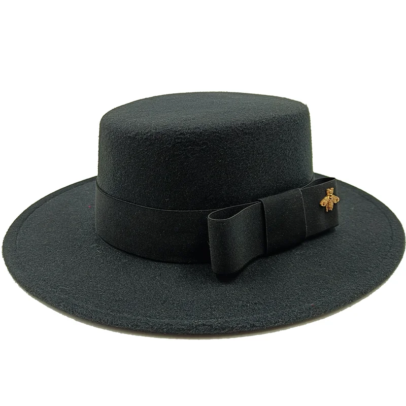 Black Boater Porkpie Hat with ribbon – stylish straw hat