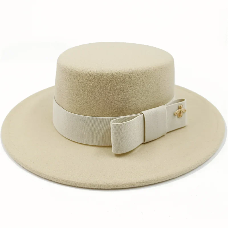 Khaki Boater Porkpie Hat with ribbon