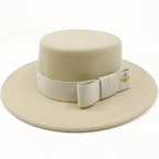 Khaki Boater Porkpie Hat with ribbon