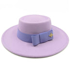 Purple Boater Porkpie Hat with ribbon