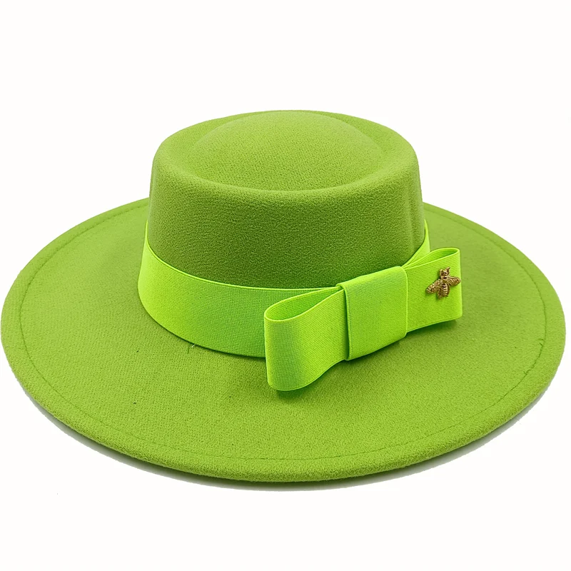 Green Boater Porkpie Hat with ribbon