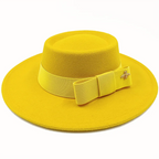 Yellow Boater Porkpie Hat with ribbon – classic straw hat