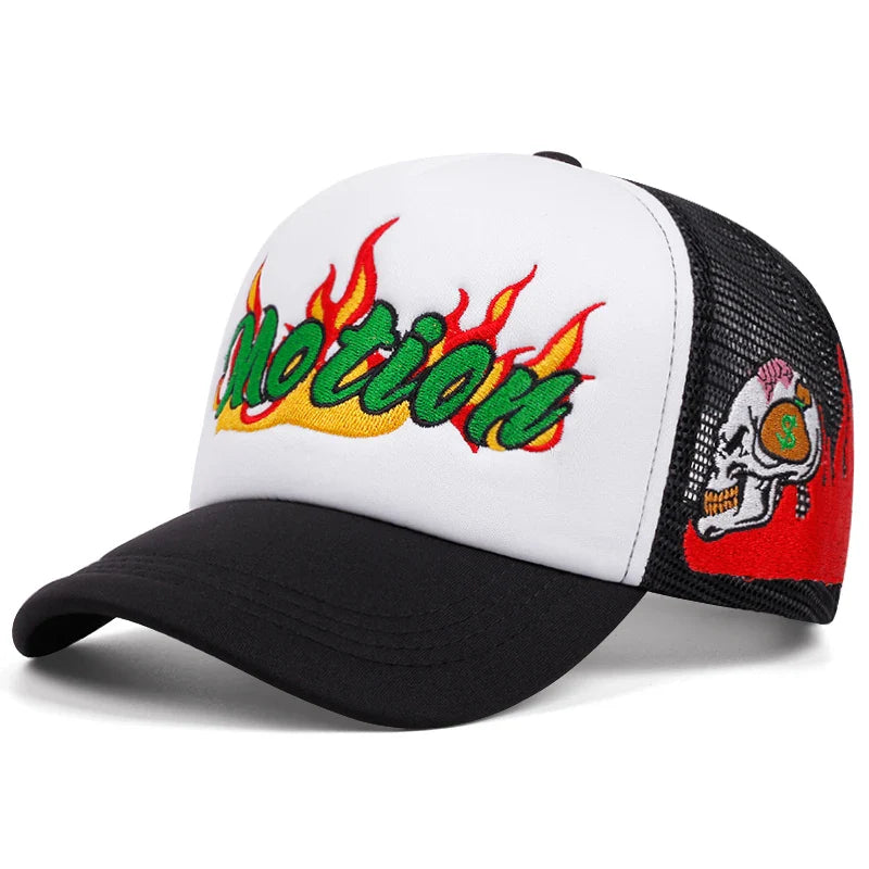 Flame Motion Mesh Trucker Cap