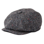 Gray Wool Newsboy Cap - Flecked Gray Herringbone Pattern Classic Flat