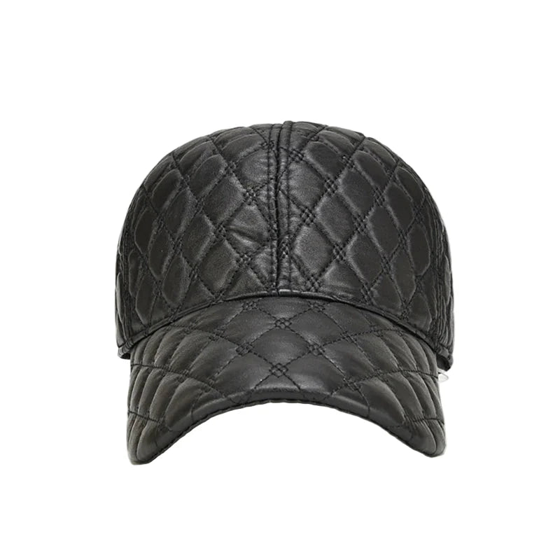 Frampton Black Padded Genuine Leather Baseball Cap
