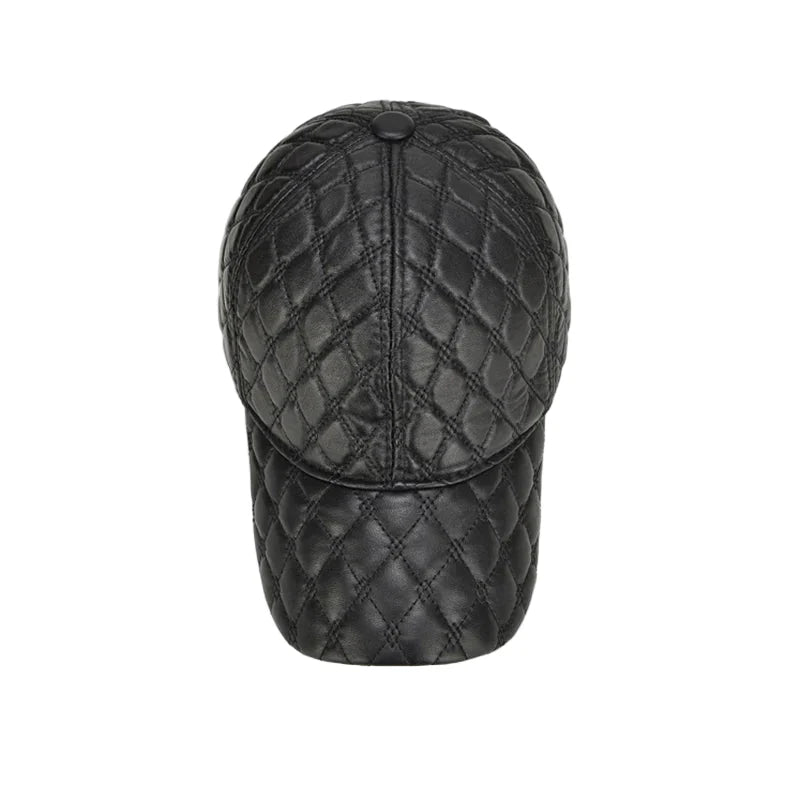 Frampton Black Padded Genuine Leather Baseball Cap