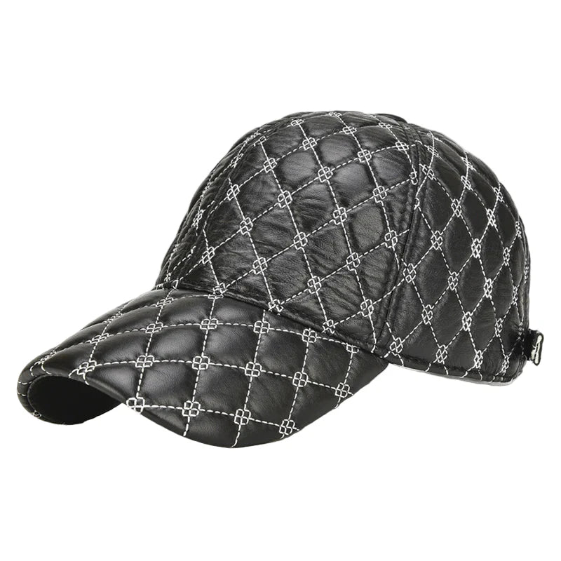 Frampton Black Padded Genuine Leather Baseball Cap