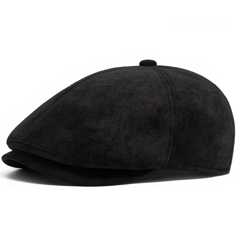 Flint Suede Leather 6 Panels Newsboy Cap