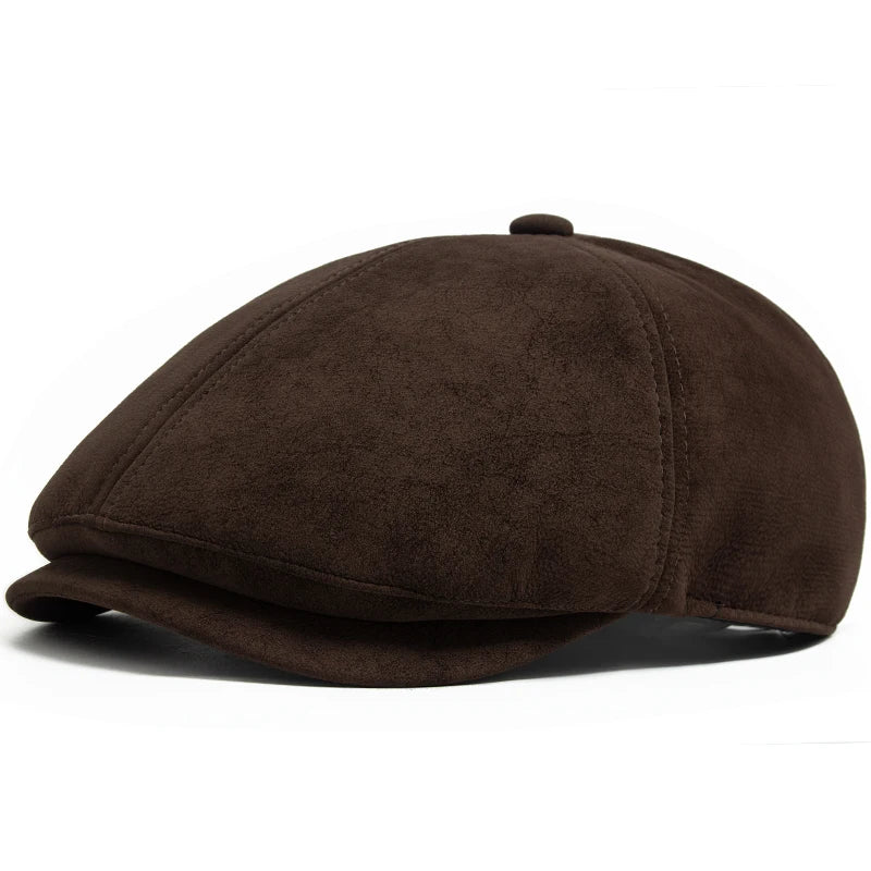 Flint Suede Leather 6 Panels Newsboy Cap
