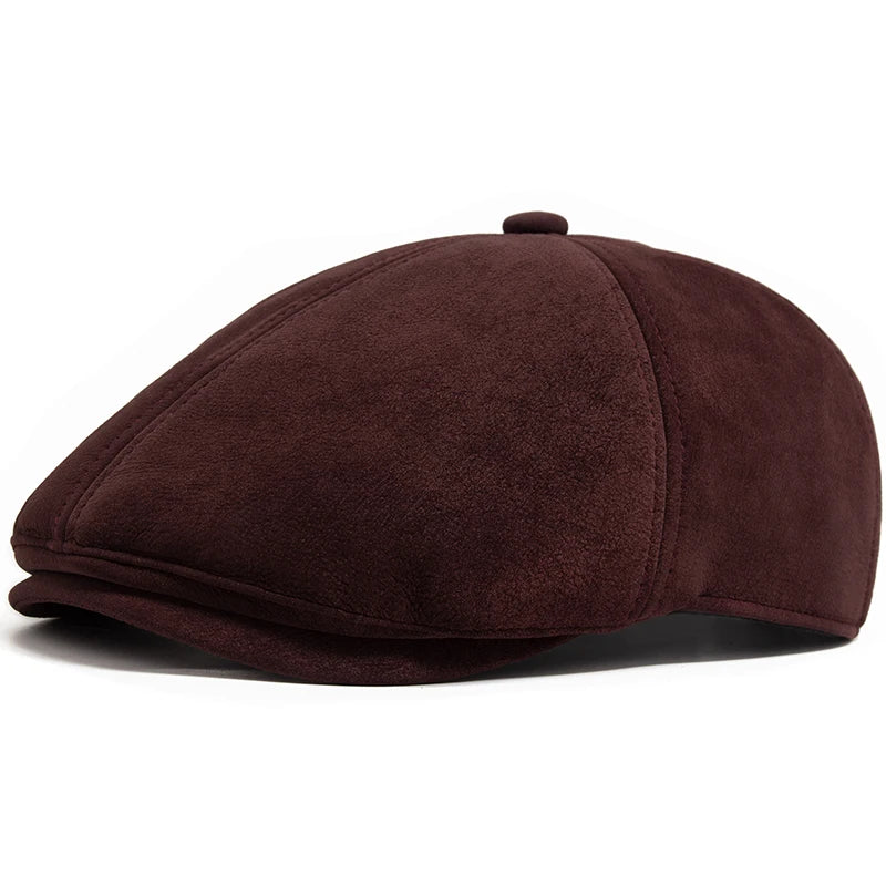 Flint Suede Leather 6 Panels Newsboy Cap