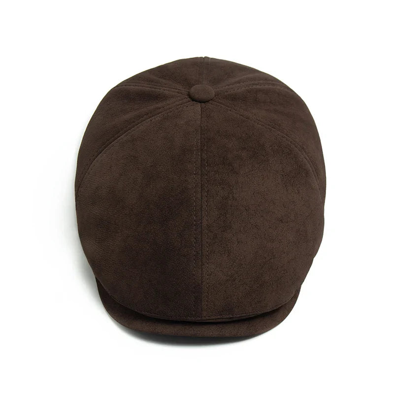 Flint Suede Leather 6 Panels Newsboy Cap