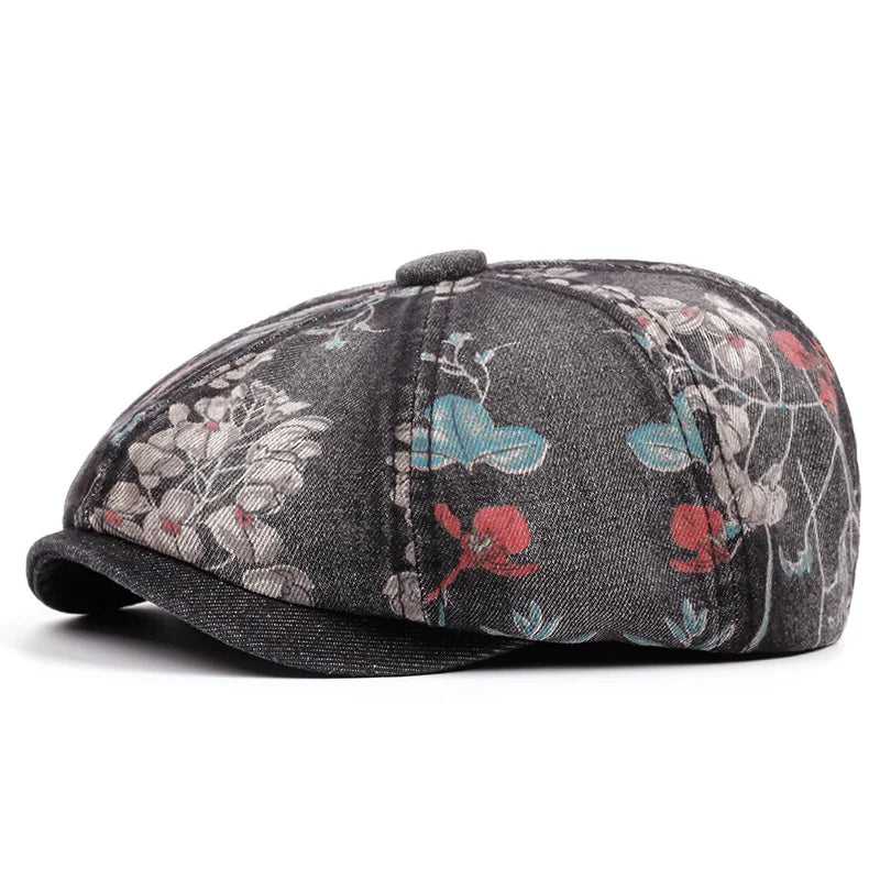 Floral Denim Newsboy Cap