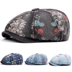 Floral Denim Newsboy Cap