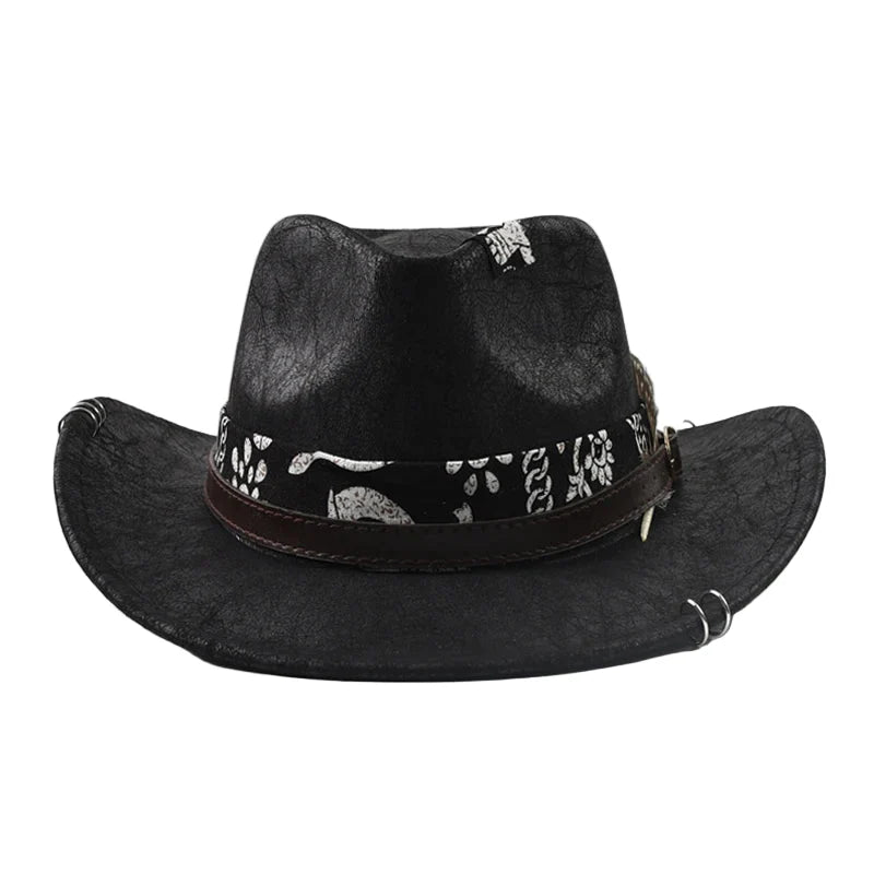 Fort Worth Feather Black Leather Cowboy Hat