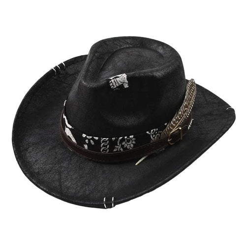 Black Black Leather Cowboy Hat