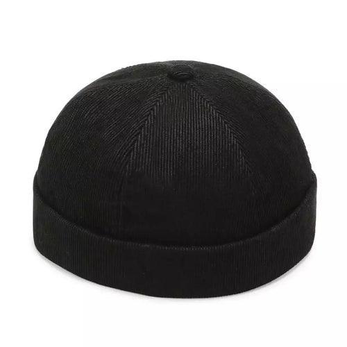 Black Corduroy Docker Cap