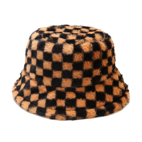 GLTR Plaid Fur Bucket Hat