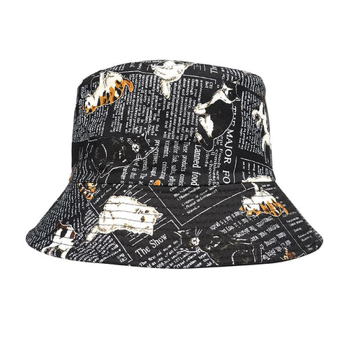 Black Cat Bucket Hat - Reversible Cotton Hat With Stylish Cat Pattern,