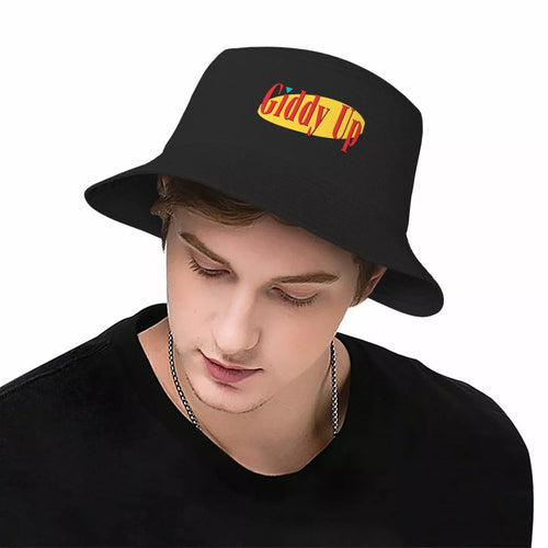 Bucket Hat Black Cotton - Wide Brim Summer Unisex Casual Outdoor worn by model