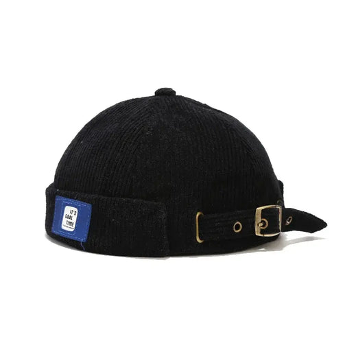 Black Corduroy Docker Cap
