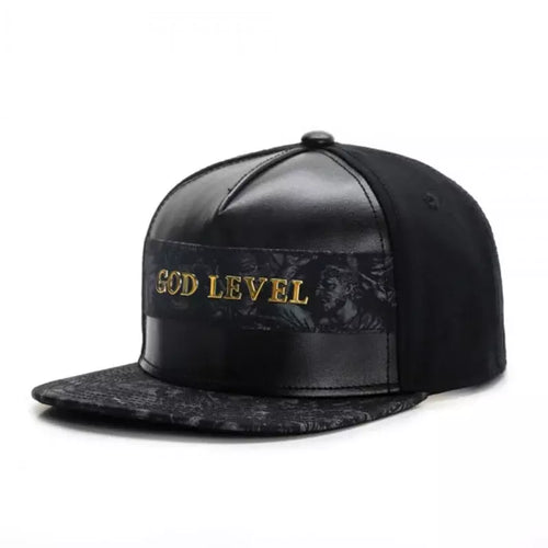 Black Leather Snapback back view