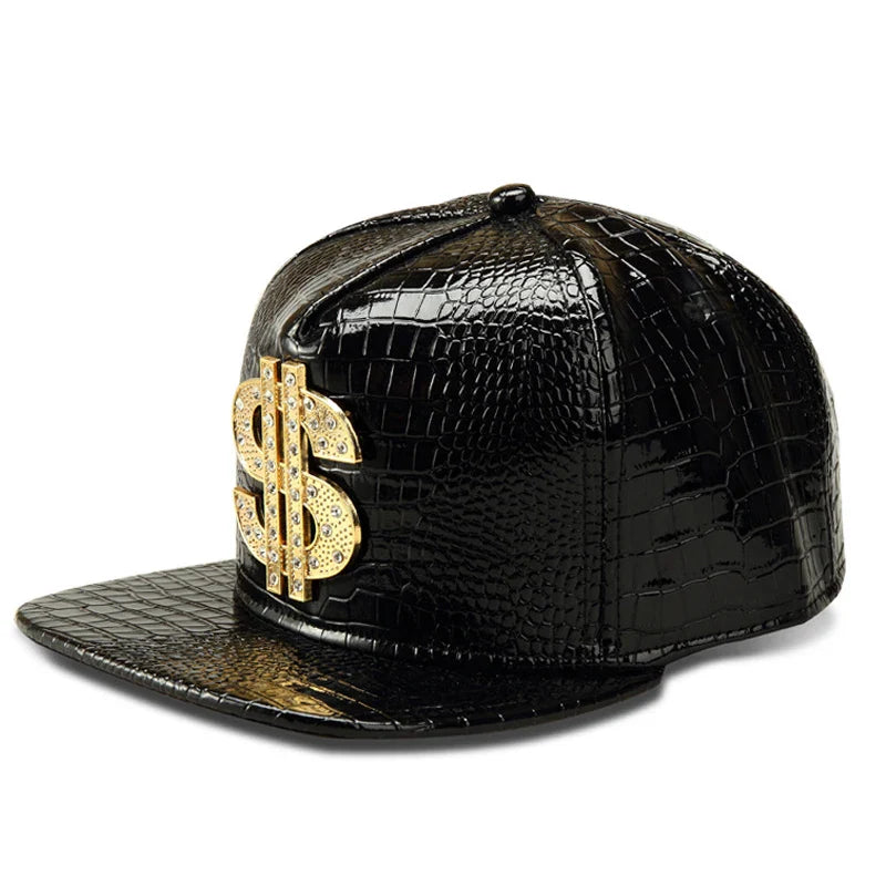 Golden Dollar Snakeskin Leather Snapback Cap