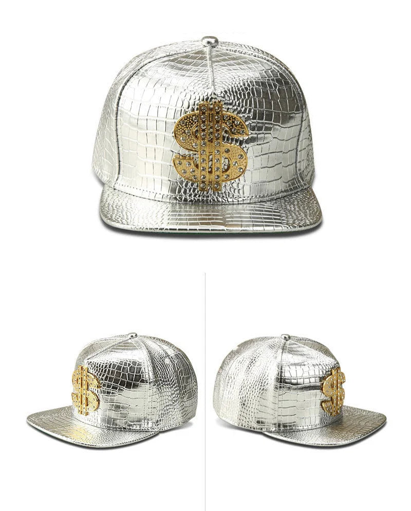 Golden Dollar Snakeskin Leather Snapback Cap