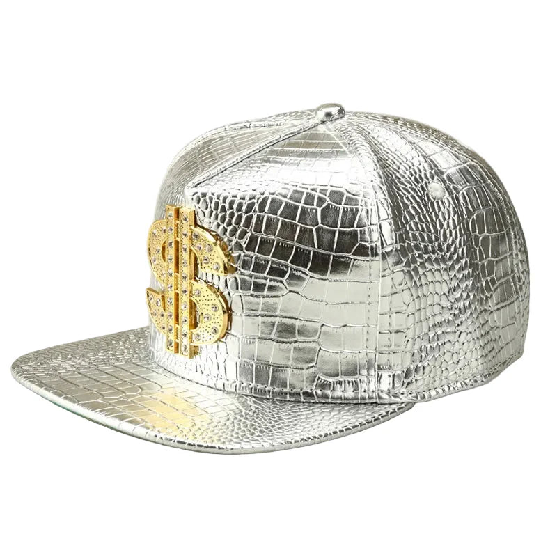 Golden Dollar Snakeskin Leather Snapback Cap