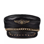 Golden Shield Black Genuine Leather Sailor Cap