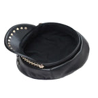 Golden Shield Black Genuine Leather Sailor Cap