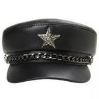 Golden Star Black Genuine Leather Sailor Cap