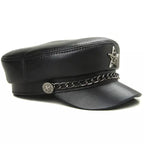 Golden Star Black Genuine Leather Sailor Cap