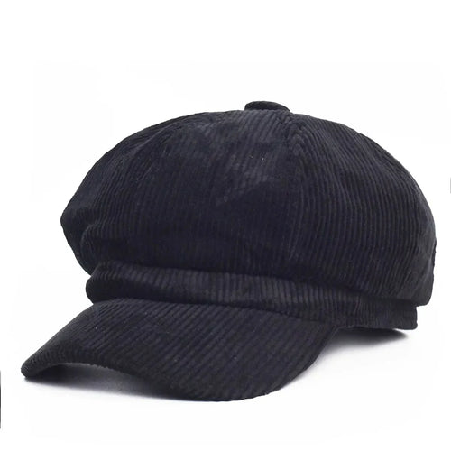 Black Corduroy Newsboy Cap