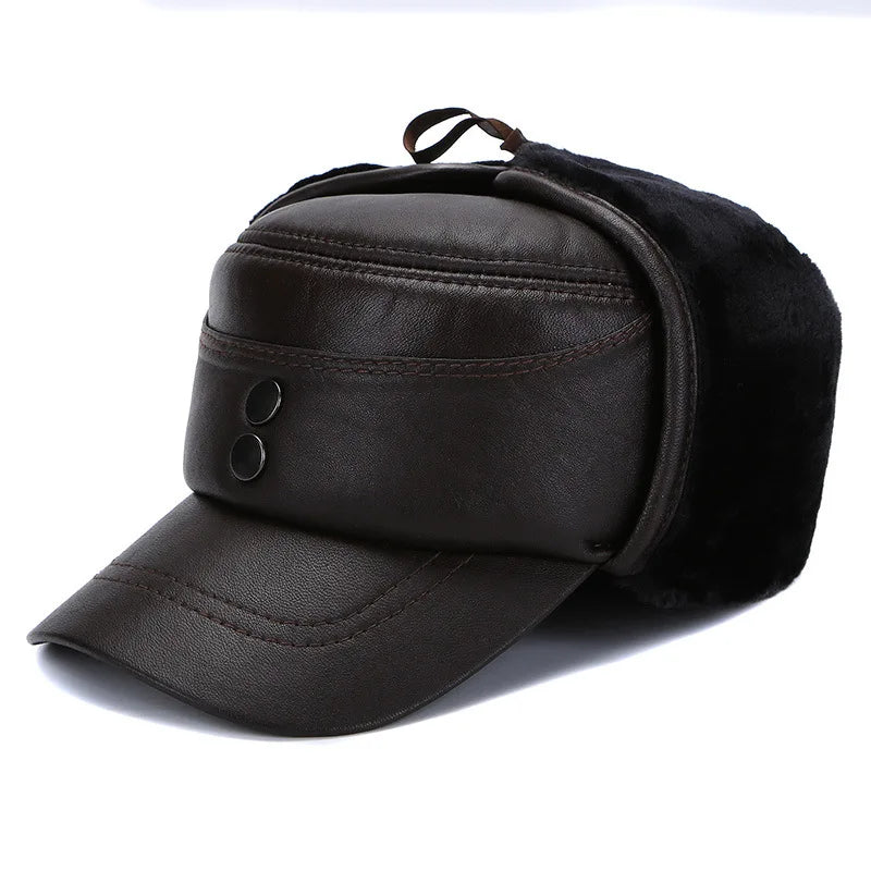 Halifax Winter Genuine Leather Earflaps Bomber Army Cap