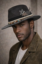 Handmade Bohemian Feather Stars Suede Fedora Hat