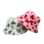 Hearts Print Winter Fur Bucket Hat