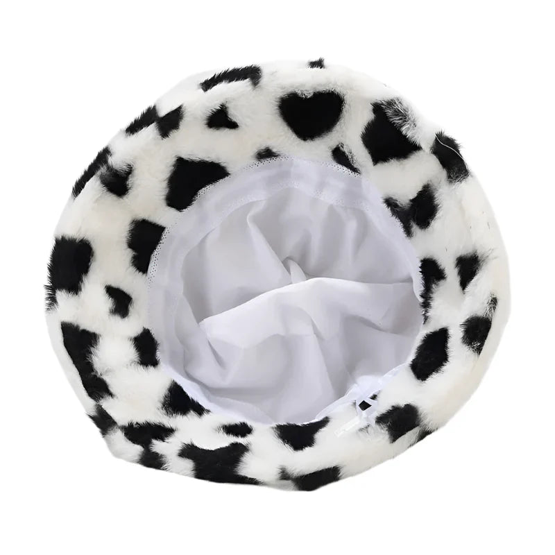 Hearts Print Winter Fur Bucket Hat
