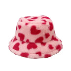 Hearts Print Winter Fur Bucket Hat