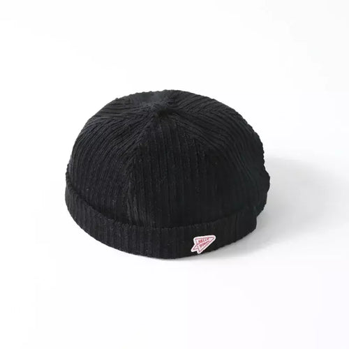 Black Corduroy Docker Cap