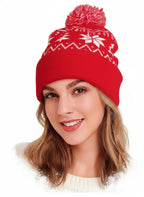 Holly Snowflake Christmas PomPom Cotton Beanie