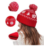 Holly Snowflake Christmas PomPom Cotton Beanie