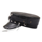 Holy Death Steampunk Black Leather Sailor Cap