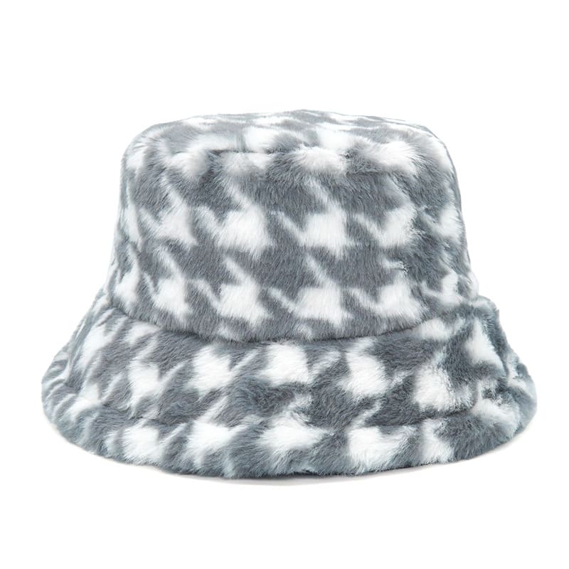 Houndstooth Fur Bucket Hat