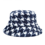 Houndstooth Fur Bucket Hat