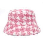 Houndstooth Fur Bucket Hat