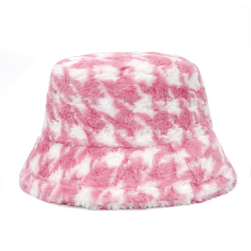 Houndstooth Fur Bucket Hat