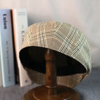 Idaho Beige Tartan Linen Flat Cap