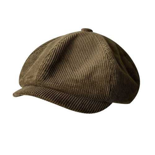 Khaki Corduroy Newsboy Cap