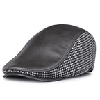 JM Houndstooth Genuine Leather Duckbill Flat Cap